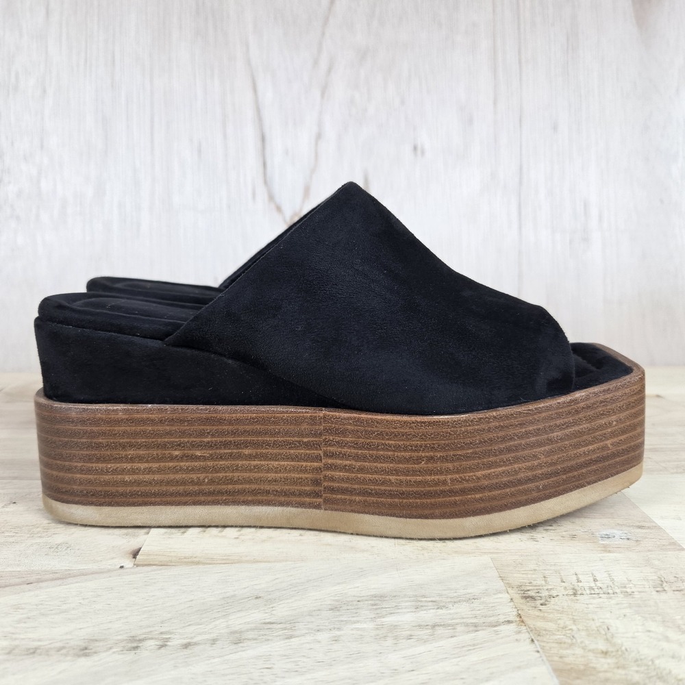 SHUSHOP Karlie Womens Black Suede Platform Slide Sandals Open Toe Slip-On Sz 7.5 - Picture 9 of 10